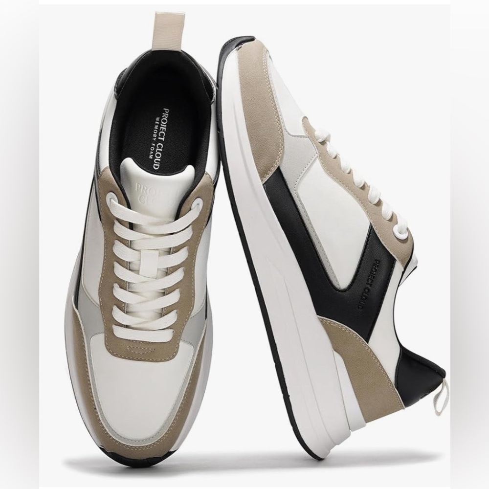 Men's White and Tan Sneakers
